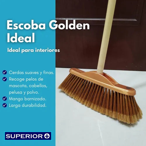 Escoba Golden Mediana cerdas suaves con bastón de madera