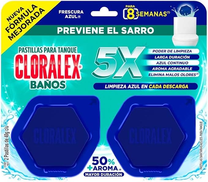 Cloralex Pastillas de baño p/tanque Fresc. Azul 2pz 80Gr