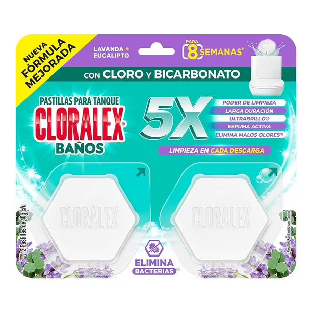 Pastilla sanitaria Cloralex Baños cloro y bicarbonato 2 pzas